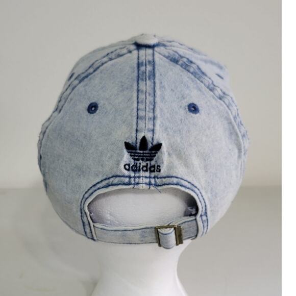 Adidas Hat Trefoil Distressed Acid Stonewash Denim Jean Logo Ball Cap Sporty Hat - Picture 5 of 7